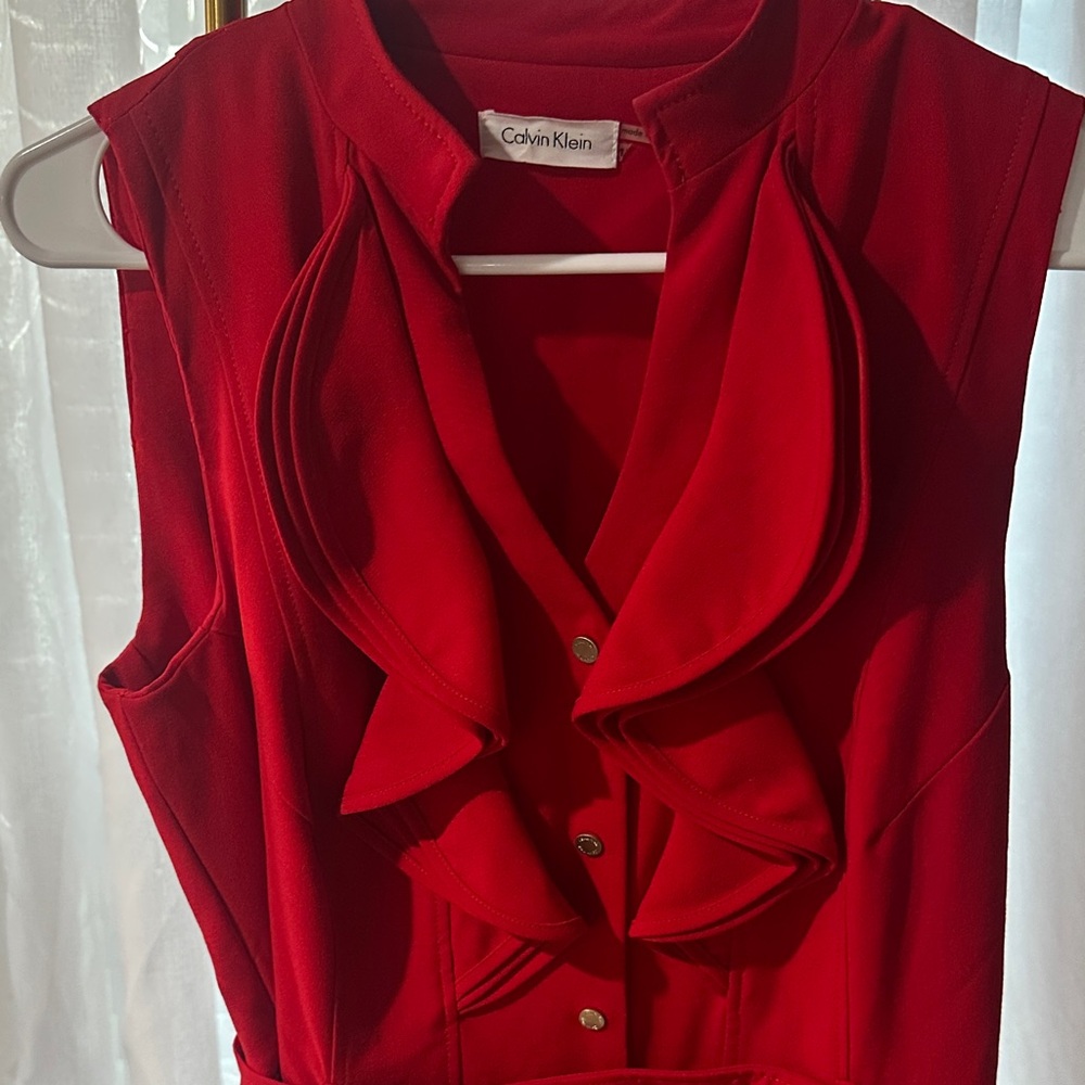 Calvin Klein Red Ruffle Midi Dress - Picture 3 of 5